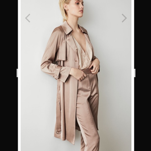 BCBG Max Azria Womens Satin Belted Trench Jacket